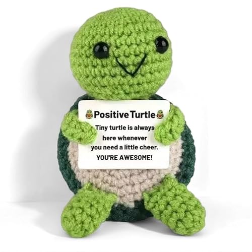 Mini Funny Positive Turtle Gifts for Friends Women, Small Handmade Turtle Toy with Positive Card,Cute Turtles Crochet Mental Health Cheer Up Inspirational Gifts for Bestie Friends, Sister, Student