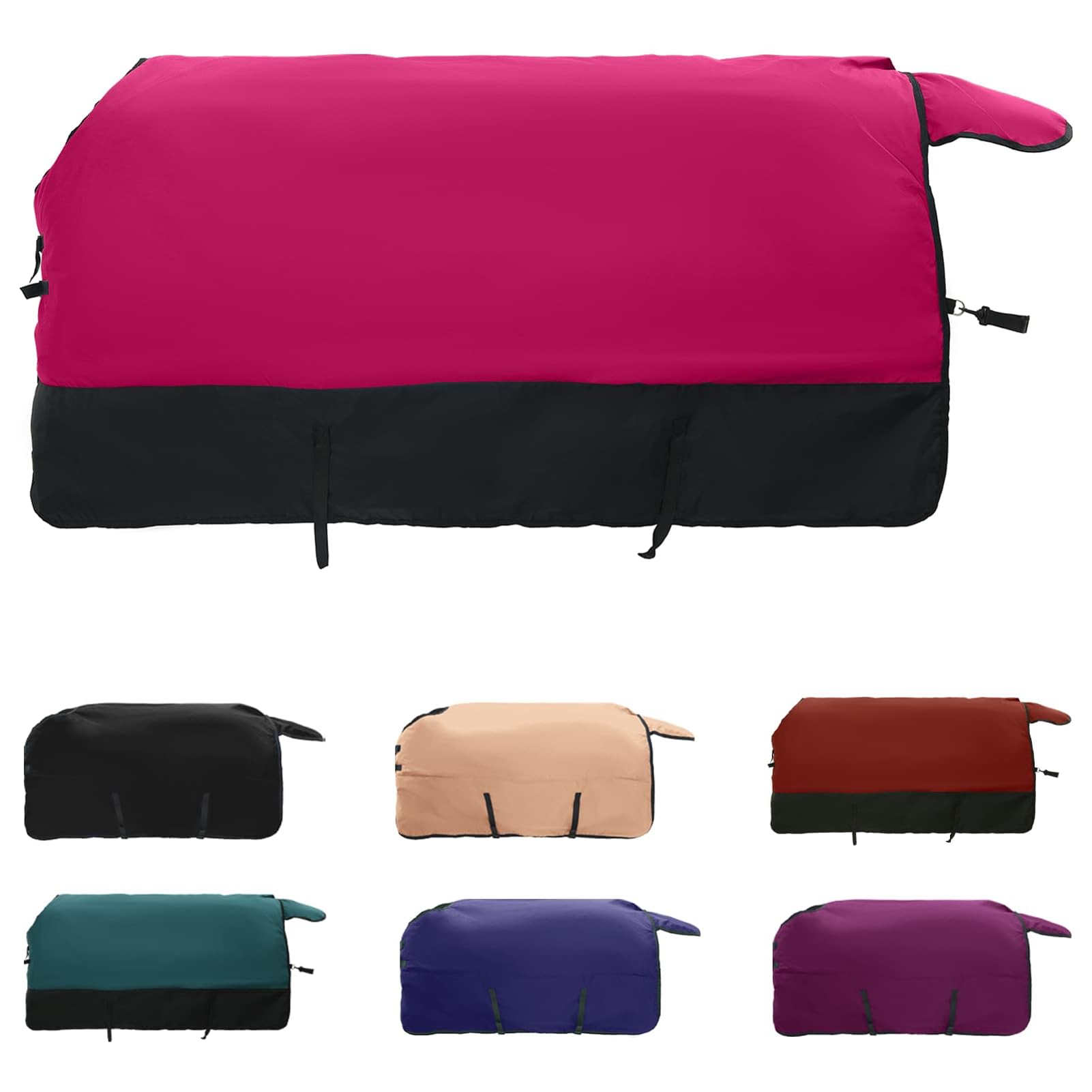 Gecheer Coperta per Cavalli Impermeabile, Design Rosa e Nero 115 cm Poliestere, Coperta Invernale Antivento con Fibbie Regolabili per Equitazione e Scuderia
