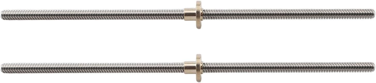 Threaded Spindle for Linear Actuators, 2 pcs × 300 mm Stainless Steel with Brass Nut, T8/Tr8 Compatible, Acme Thread for CNC and 3D Printers, High-Precision Motion Control