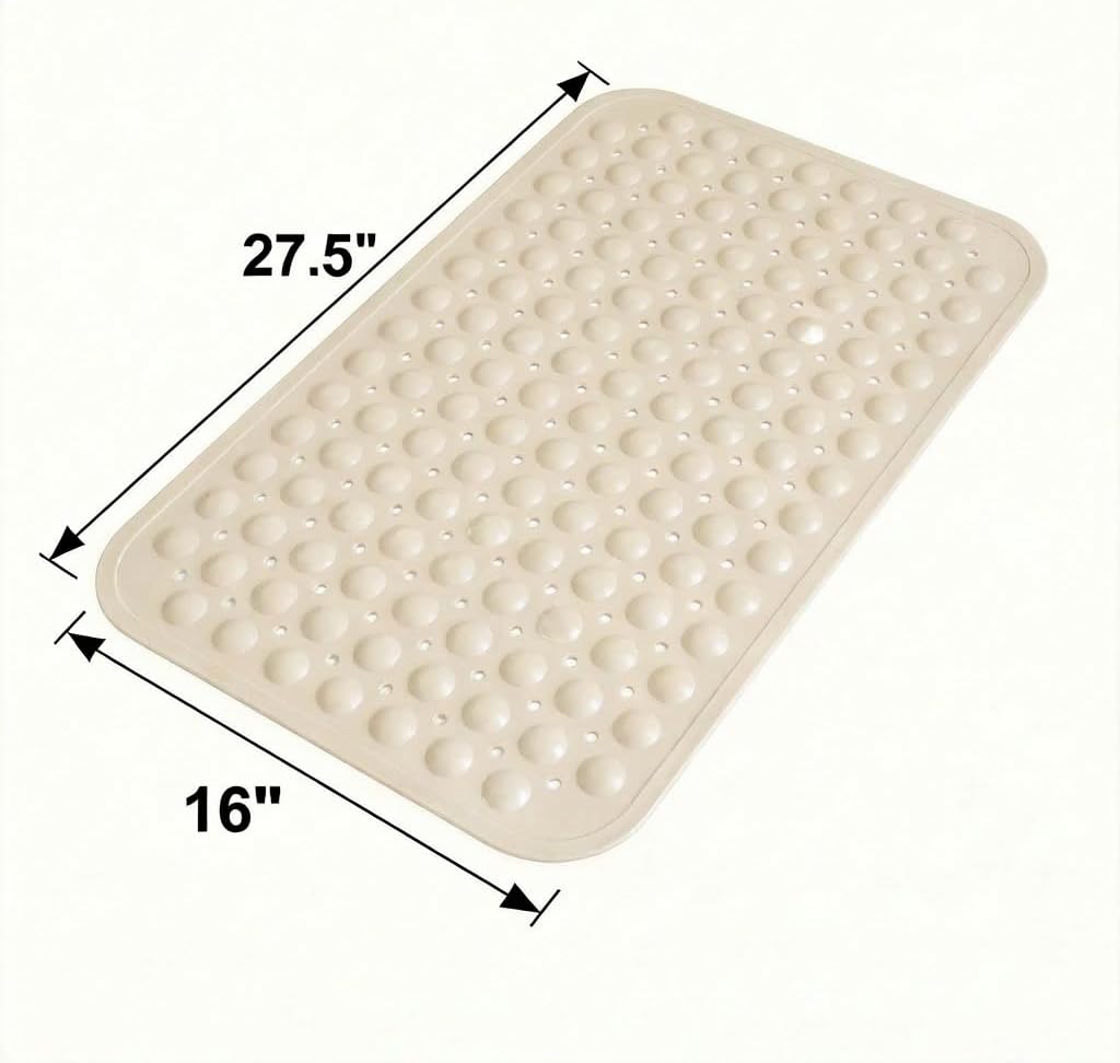 Minimalist TPE Bathtub Mat Non Slip for Tub & Shower, Bath Mat with Strong Suction Cups, Soft Comfortable Shower Mat, Quick Drain Holes, Machine Washable, Beige Mats, 27.5’’ x 16’’