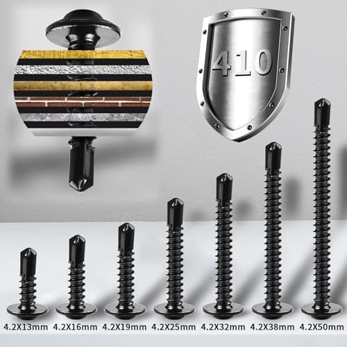 TXXATX Self-Tapping Screws M4.2 x 16 mm Self-Tapping Screws Pack of 60 Drilling Screws Stainless Steel 410 with Screwdriver Bit Metal Screws Self-Tapping for Furniture Wood Boards - Image 3