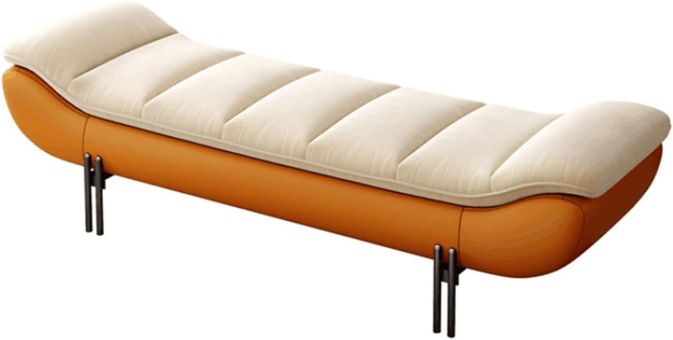 Modern Leathers End of Bed Bench for Bedroom,Upholstered Storage Ottoman Entryway with for Living Room Entryway(Orange,180 * 50 * 42cm)