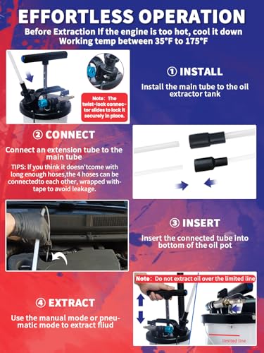 Punmew Bomba extratora de óleo 6,5L pneumática/extrator manual de óleo para evacuação a vácuo de flu