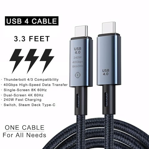 Image of Tobo USB4 Cable Thunderbolt 4 /3 Compatibility - 240W USB C to C Fast Charge for Phone15 pro, M-Book Pro /Air, pad,Steam Deck, 40Gbps Transfer,8K60Hz Display, Ultra HD Audio & Video 1M (TD-1471CC)