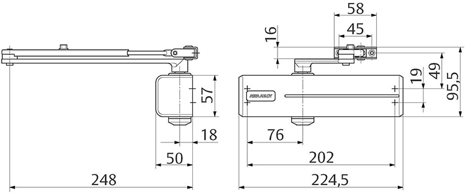 TESA DC120 Ferme-Porte, en 4, jusqu'à 80 kg, Bras articulé, Noir RAL 9005, Montage en Surface, Vitesse de Fermeture et à-Coup Final réglables