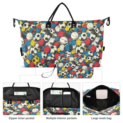 Multicolor Sport Ball Basketball Travel Duffle Bag Gym Bag Weekender Bags with Toiletry Bag Travel Trip Tote Bag2