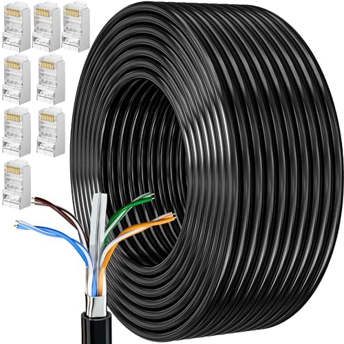 Cavo Ethernet 40 Metri, Cat6 Bobina Cavo Lan per Esterno Schermato Cavo di Rete Cross 40mt Molto Lungo Filo Ethernet FTP AWG23 Gigabit Anti-jamming Cavo Internet Alta Velocità Cavo Patch Nero