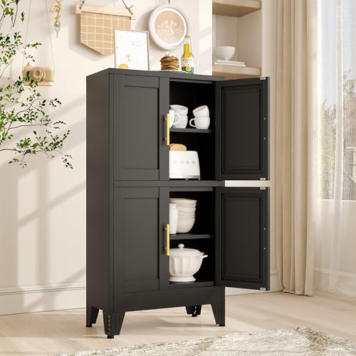Image of winiowa 47 inch Tall Kitchen Pantry Cabinet, Metal Storage Cabinet with Doors and Adjustable Shelves, Black Freestanding Pantry Cabinet for Kitchen, Dining Room, Living Room, Laundry Room, Bathroom