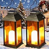 Yowin Solarlaterne für Außen 2 Stück Solarlampen Garten mit Flammeneffekte Kerze, Hängend Solar Laternen Wasserdicht Solar Tischlampe Outdoor, Solarleuchten für Terrasse Balkon Pavillon Deko - Bronze