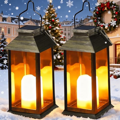 Yowin Solarlaterne für Außen 2 Stück Solarlampen Garten mit Flammeneffekte Kerze, Hängend Solar Laternen Wasserdicht Solar Tischlampe Outdoor, Solarleuchten für Terrasse Balkon Pavillon Deko - Bronze
