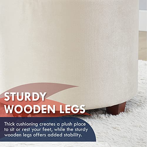 Ornavo Home Donovan Tufted Round Storage Ottoman With Removable Lid For Living Room And Bedroom - Cream Velvet #TOP5
