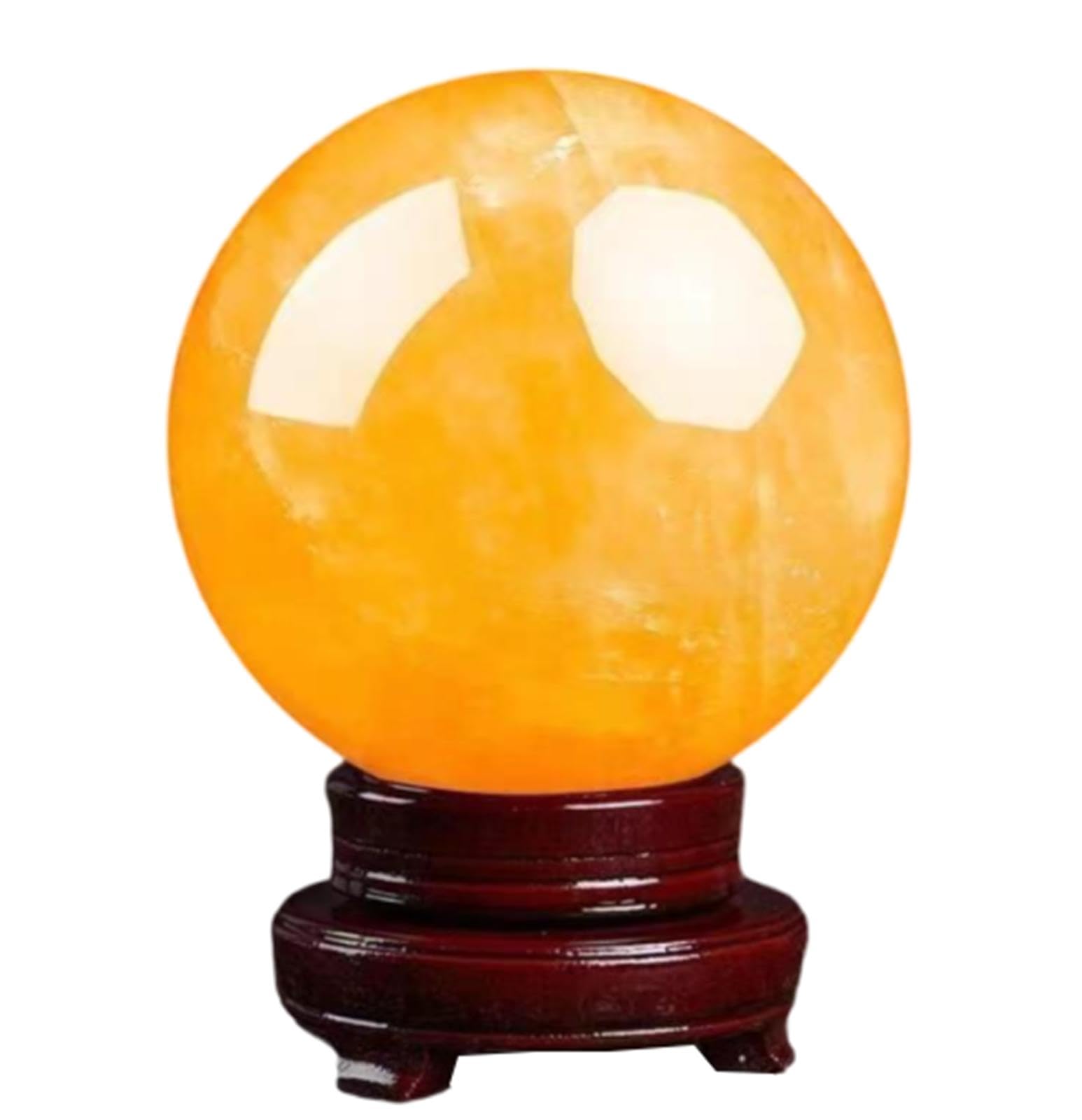 KCDFDVJFBM Yellow Citrine Crystal Ball Gemstone Divination Sphere Sculpture Figurine with Wooden Stand for Wealth and Protect The House, Home Office Decoration,15cm