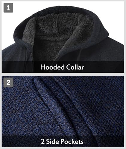 Image of LLdress Mens Knit Cardigan Sweaters Sherpa Lined Full Zip Hoodie With Pockets