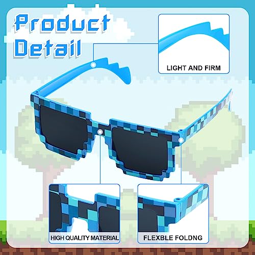 CCINEE 12Pack Pixel Sunglasses Assorted Color Miner Party Favors Pixel Glasses Retro Gamer Sunglasses Pixelated Eyewear for Kids Adults Boys Girls Birthday Party Supplies4