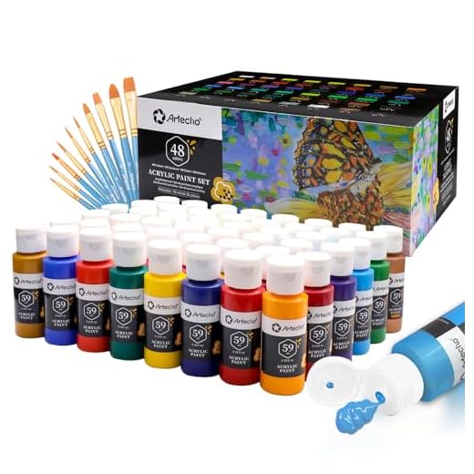 48 Color Acrylic Paint Set with Brushes