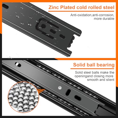 12 inch Drawer Slides 4 Pairs (8pcs) 3 fold Full Extension Side Mount Cabinet Drawer Glides 12\" Black Cabinet Rails for Dresser, Cabinet, Kitchen,Trash Can, Wardrobe 100 LB Capacity