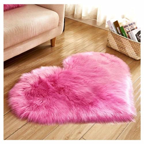 SHTGOI Tapis moelleux en fourrure en forme de cœur - Tapis doux à poils longs en peau d'agneau - Tapis en fausse fourrure de mouton - Coussin de chaise -...