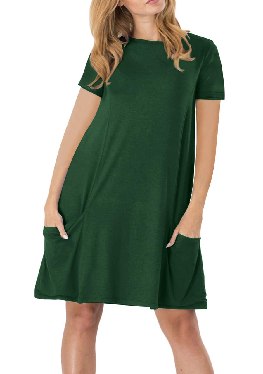 OMZINWomen's Casual T-Shirt Dress Short Sleeve Swing Dresses Cotton Skater Dress with Pockets