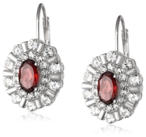 Amazon Collection Sterling Silver Created White Sapphire Oval Lever Back Earrings