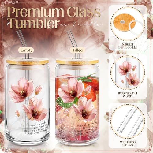 Funnymoom 6 Pcs Appreciation Gifts Set Women Glass Tumbler, Floral, Pink by Funnymoom - Used condition - Image 2