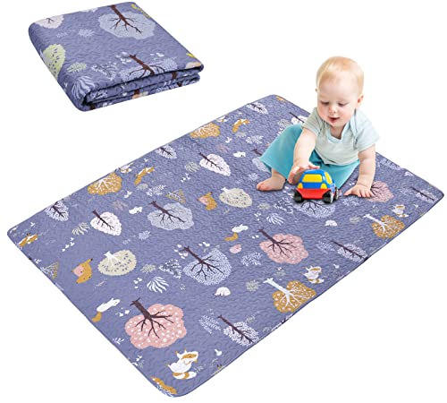 MIIMER Washable Baby Cotton Play Mat Portable Playmat for Babies 63x43â€, Foldable Toddler Play Mat Non-Slip Baby Tummy Time Mat, Soft Floor Play Mats for Infants Extra Large Crawling Mat