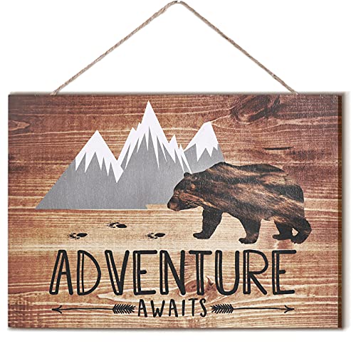 Jetec Adventure Awaits Sign Wooden Vintage Bear...