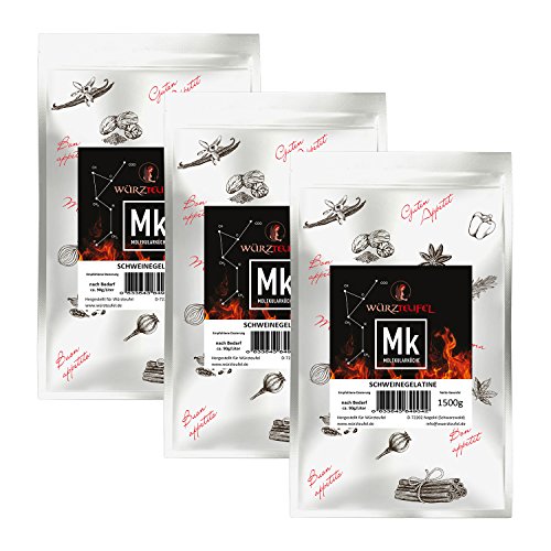 Gelatina de cerdo 230 Bloom, Aspik puro en polvo, soluble en frío, alta calidad suiza, 3 bolsas XL de 1500 g (4,5 kg).