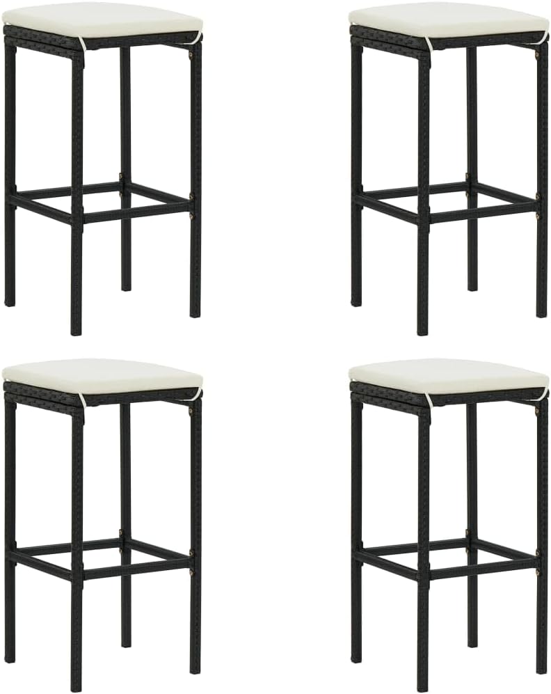 5 Piece Patio Bar Set with Cushions Poly Rattan Black, Garden Furniture Sets