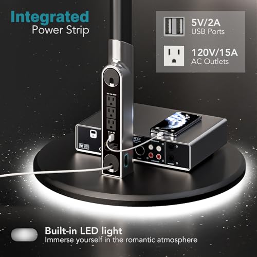 Image of Floor Mobile TV Stand with Power Outlet, Rolling TV Cart for 27-65 Inch OLED LED Monitors, 6 Levels of Height Adjustment, Ambient Lighting on The Bottom Wheels Holds up to 88lbs, 400x400mm