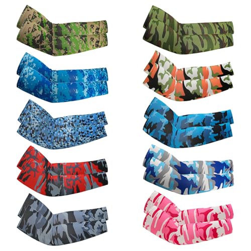 10 Pairs UV Sun Protection Arm Sleeves Unisex Arm Sleeves Ice Silk Cover Cooling Sleeves for Men Women