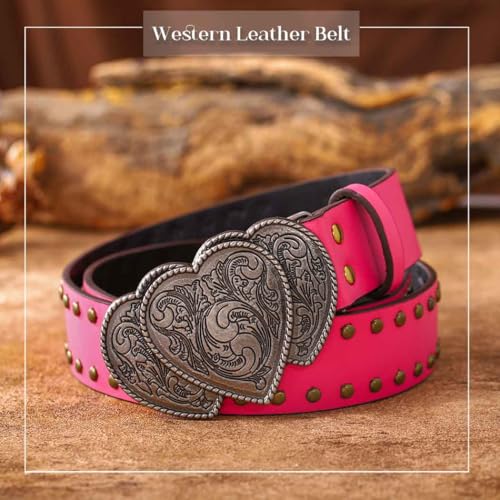 Yalice Heart Western Leather Belt for Women Men Star Buckle Waist Belt for Jeans Pants Ladies Cowgirls Cowboys Belt3