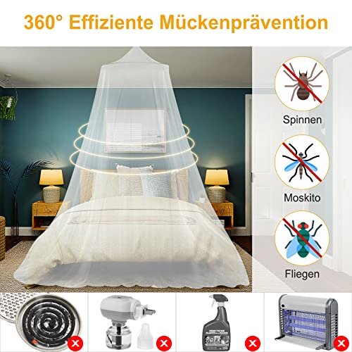 VEVOQIM Moskitonetz Bett für Doppelbett Einzelbett, Großes Moskitonetz Reise Betthimmel Mückennetz Feinmaschiges als Moskitoschutz, Fliegennetz Moskitonetze für Reise und zu Hause Indoor Outdoor