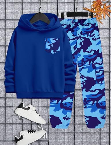 Image of KANGKANG Boys Clothes Two Piece Long Sleeve Hooded Sweatshirt Top Camouflage Sweatpants Fall Outfits Winter Clothes Set 6-16Y
