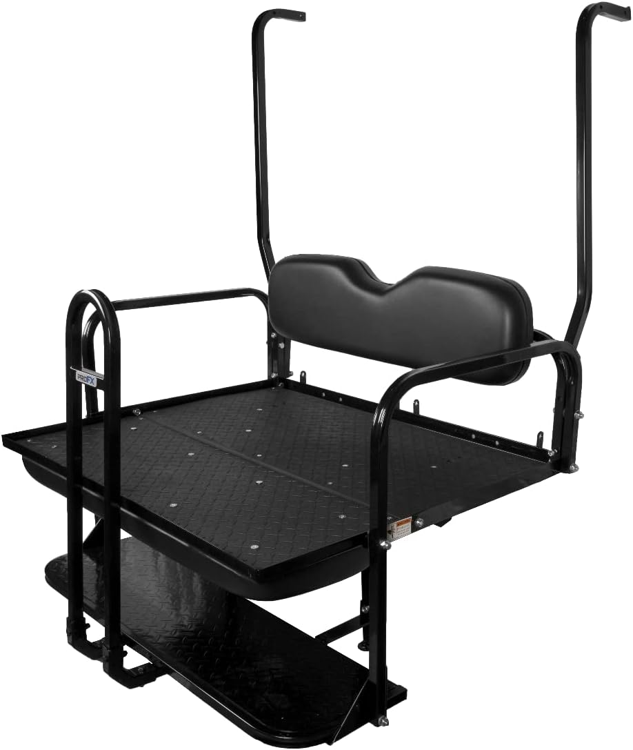PROFX Golf Cart Rear Flip Seat Kit with Grab Bar for Yamaha G14, G16, G19, and G22 Gas & Electric Golf Carts | Black Cushions | Compatible with 1995-2007 Models