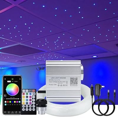 AKEPO 10W Fiber Optic Lights kit Twinkle+ APP Control + Music Effect for Star Ceiling Sky Light Car Home Use, RGBW Light Engine+Optical Fiber Cable 375pcs of 9.8ft/3m(0.03+0.04+0.06in)+28key Remote