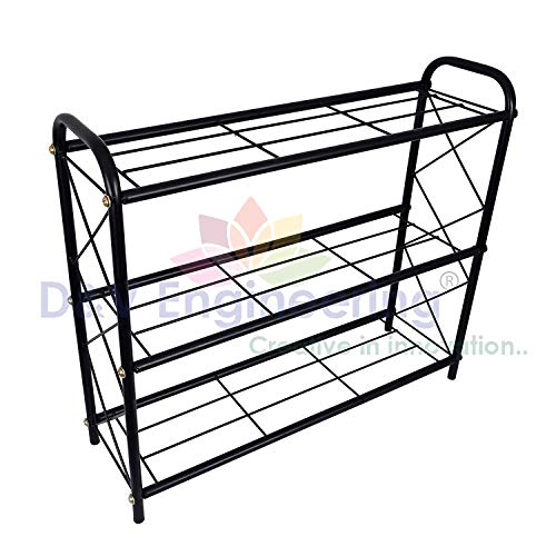 Image of D&V Engineering Metal 3-Tier Book Rack, Storage Bookshelf, Bookcase - Black