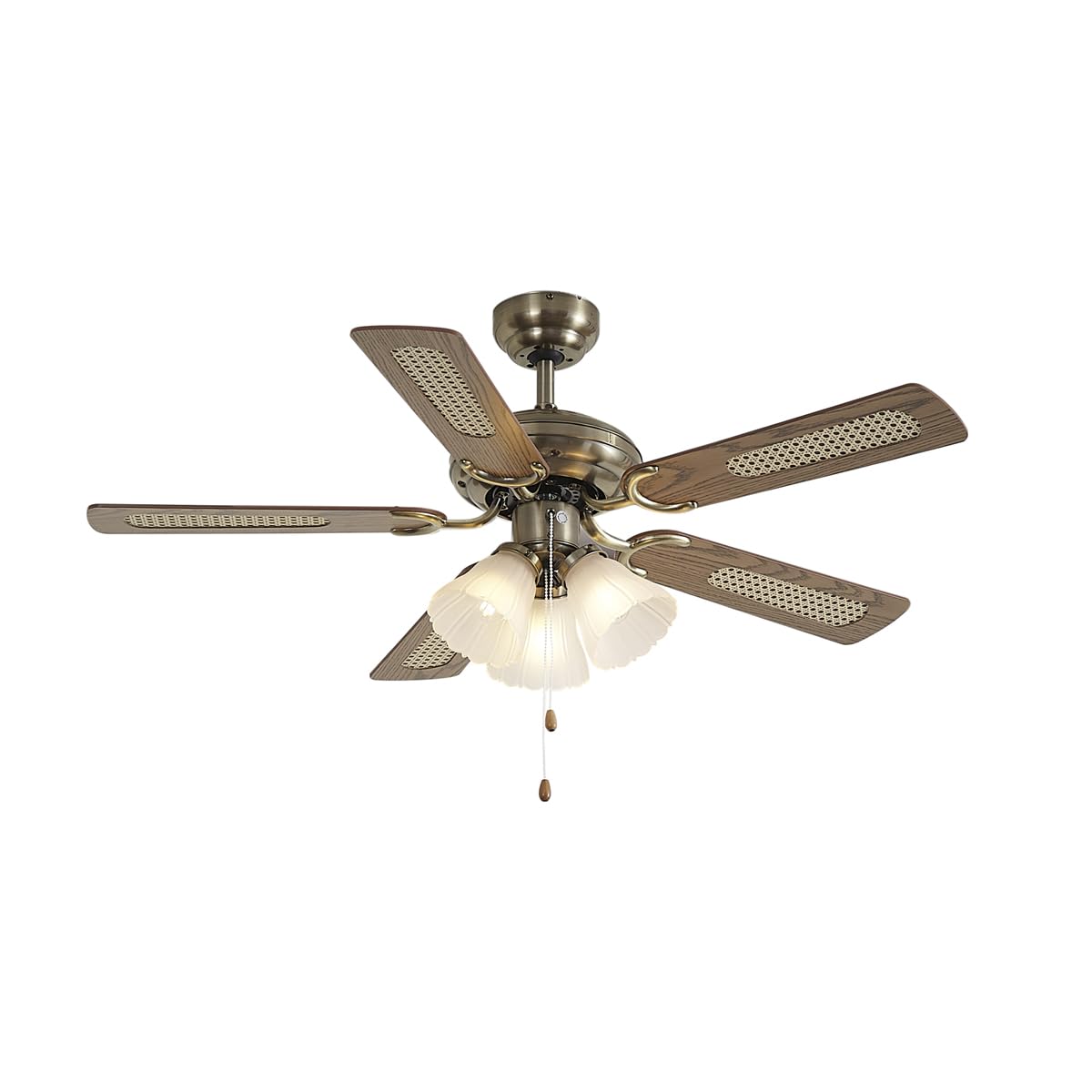 Qazqa Brass Classic-Antique Ceiling Fan - Mistral - Round, Wood, 105Cm, Bedroom And Living Room