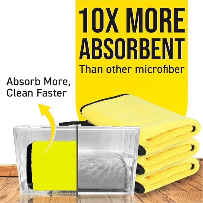 Image of Btag Microfiber Cleaning Cloth, 40x60 cms 600 GSM | Highly Absorbent,Lint and Streak Free, Multi-Purpose Wash Cloth for Kitchen,Car,Window,Stainless Steel,Silverwear(Yellow 40x60cms) Pack of 4