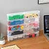 Swuj 10 Pack Clear Narrow Storage Bins with Lids – Slim Stackable Plastic Organizer Boxes for Pens, Markers, Makeup & Paint Brushes, Art Supplies – Drawer Organizer with Lid – Clear Rectangular Narrow #2
