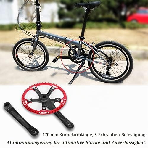 Alomejor Fahrrad Kurbelgarnitur 45T 47T Singlespeed Crankset 170mm Kettenblatt Kettensatz 2 Farben für Fahrrad Radfahren(45T-Schwatz+Rot)