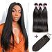 Brazilian Straight Hair Bundles With Closure (10 12 14+10