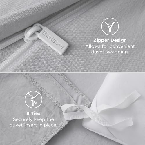 Image of Bedsure Light Grey Duvet Cover Queen Size - 3 Pieces Prewashed Cotton-Like Extra Soft Bedding Set, Includes 1 Duvet Cover 90x90 Inches with Zipper Closure & 2 Pillow Shams, Comforter Not Included