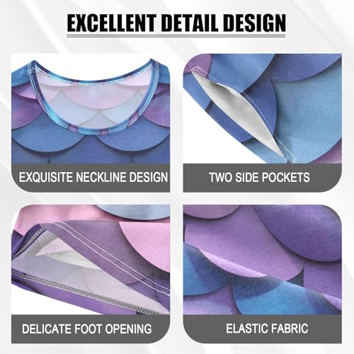 ALAZA Mermaid Fish Scales Blue Pajamas Short Sleeve 2 Piece Sleepwear Top and Bottom Pajama Set Unisex4