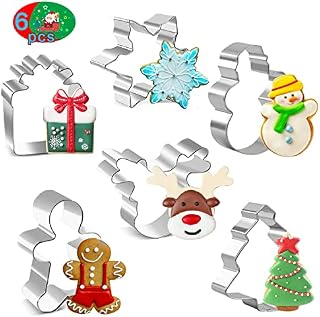 NMKL Christmas Cookie Cutter Set, 6 Pieces Christmas Tree Christmas Biscuit Cutters Shapes with Snowflake Reindeer Gingerbread Man Xmas Cookie Cutter for Kids DIY Baking