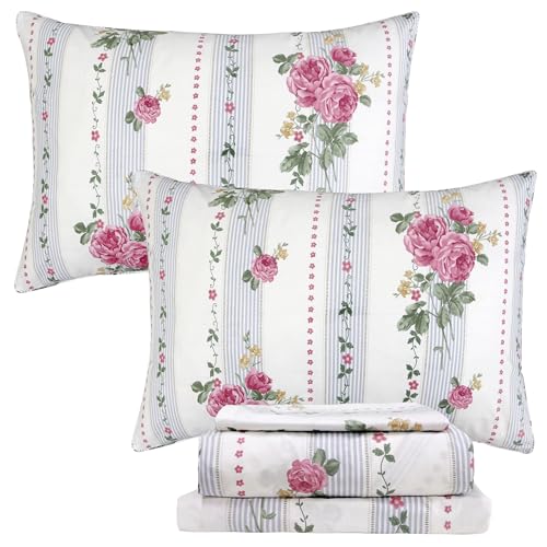 FADFAY Twin Sheets Shabby Vintage Floral Bed Sheet Percale Cotton Rose Flower American Country Style Bedding Luxury Super Soft Breathable for Twin Size Bed Deep Pocket Fitted Sheet 4 Pcs FADFAY Twin Sheets Shabby Vintage Floral Bed Sheet Percale Cotton Rose Flower American Country Style Bedding Luxury Super Soft Breathable for Twin Size Bed Deep Pocket Fitted Sheet 4 Pcs