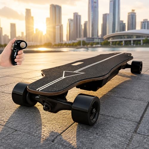 XEEAOFE Monopatín eléctrico de 8-25 km/h con Mando a Distancia, 4 velocidades frenado Suave, Tabla de Longboard de Arce, Capacidad 200 LB, Adecuado para Adultos y Principiantes 8Km