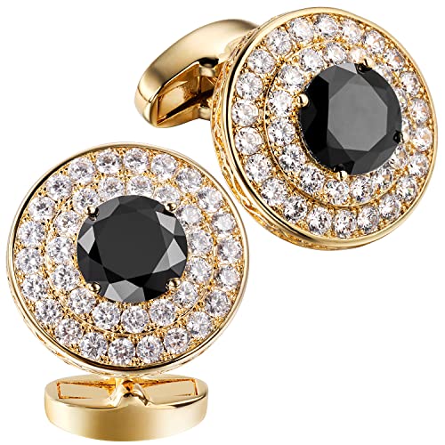 Image of HAWSON Cufflinks for Men, Gold Diamond Crystal Cufflinks for Groom Husband Personalized Gifts, Mens Formal Wedding Business Cufflinks, Luxurious Gorgeous Cuff Links French Shirt Accessories