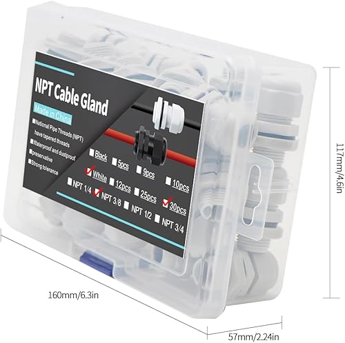 Miniatura 8 de Accesorios de prensaestopas de cable impermeables NPT de 38 pulgadas - Plástico de nailon PA66, contratuerca ajustable impermeable IP68 para