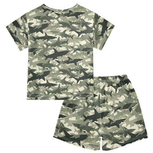 ALAZA Sharks on The Camouflage Background Pajama Set Short Sleeve Sleepwear Soft Lounge Nightwear2