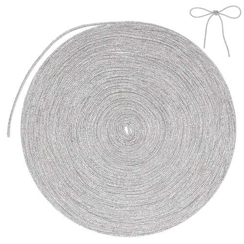 AOZUO 20 Yards Rhinestone Glitter Shoe Laces, Glitter Cord Crystal Shiny Round Cords Bling Hoodie Drawstring for Concerts Festivals DIY Dress Decorations